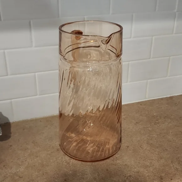 RARE Antique Vintage French Pink Depression Glass Pitcher